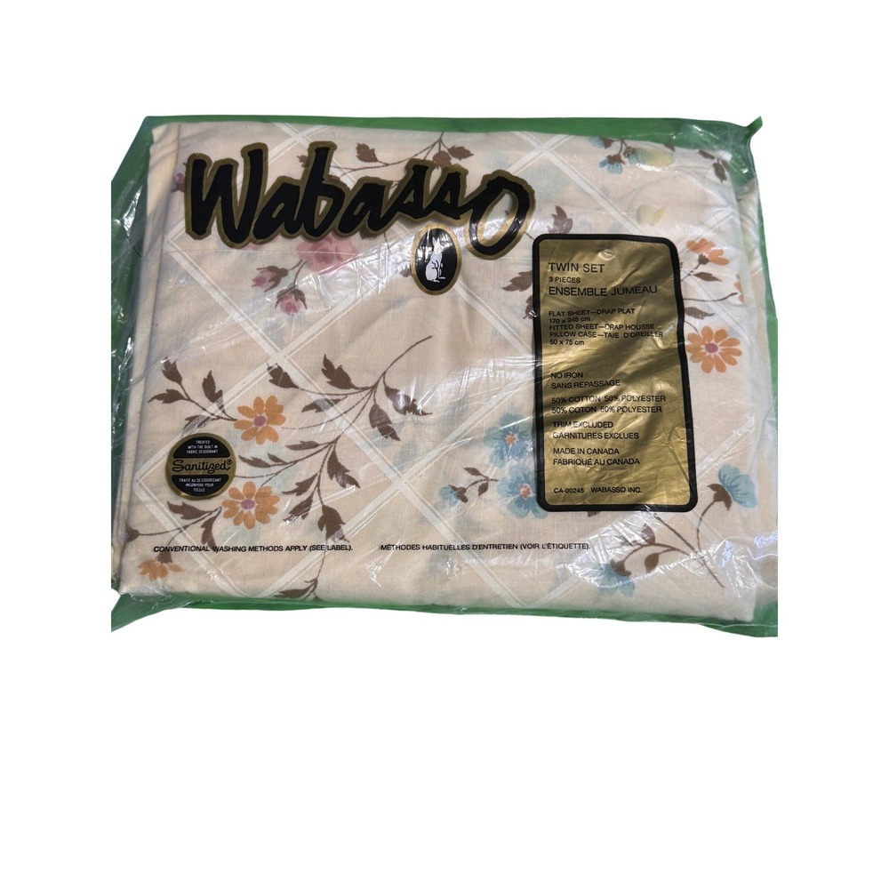 Vintage Wabasso Caress Twin Sheet Set 3pc Floral Lattice Cotton Blend Canada NEW